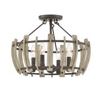 Loops 4 Bulb Semi Flush Light Black Frame Faux Wood Slat Effect Rustic LED E14 60W Loops Black
