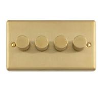 Loops 4-Gang 400W Led 2-Way Rotary Dimmer Plate In Satin Brass (Fits Double Uk Backbox)