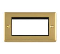Loops 4-Gang Euro Modular Wall Face Plate Frame, Polished Brass With Black Insert, 25X50mm