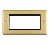 Loops 4-Gang Euro Modular Wall Faceplate Frame Satin Brass & Black 25X50mm
