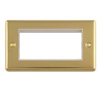 Loops 4-Gang Euro Modular Wall Plate Frame Polished Brass With White Inserts 25X50mm
