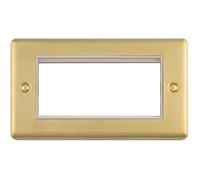 Loops 4-Gang Euro Modular Wall Plate Frame Satin Brass & White 25X50mm 86X145mm