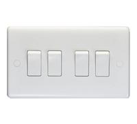 Loops 4 Gang Quad 10A Light Switch 2 Way - White Plastic Wall Plate Outlet Rocker
