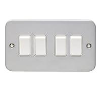 Loops 4 Gang Quad Light Switch 2 Way 10A Heavy Duty Metal Clad - White Trim & Rocker