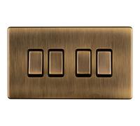 Loops 4 Gang Quad Light Switch Screwless Antique Brass 2 Way 10A Metal Rocker Slim