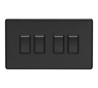 Loops 4 Gang Quad Light Switch Screwless Matt Black 2 Way 10A Metal Rocker Slim