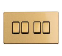 Loops 4 Gang Quad Light Switch Screwless Satin Brass 2 Way 10A Metal Rocker Slim