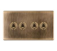 Loops 4 Gang Quad Retro Toggle Light Switch Screwless Antique Brass 10A 2 Way Lever
