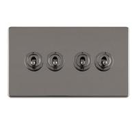 Loops 4 Gang Quad Retro Toggle Light Switch Screwless Black Nickel 10A 2 Way Lever