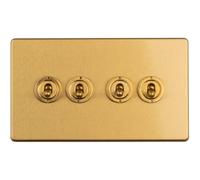 Loops 4 Gang Quad Retro Toggle Light Switch Screwless Satin Brass 10A 2 Way Lever