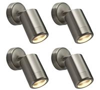 Loops 4 PACK Adjustable IP65 Wall Spotlight - 7W LED GU10 - Brushed Stainless Steel in Metallics Loops Metallics