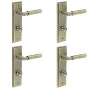 Loops 4 Pack Antique Brass Bathroom Door Handle With Backplate And Turn Release - Solid Brass Interior Wc Handle