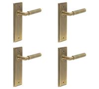 Loops 4 Pack Antique Brass Door Handle Latch Backplate With Versatile Options - Solid Brass Interior Handle
