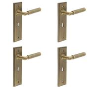 Loops 4 Pack Antique Brass Door Handle Lock Backplate With Versatile Mounting Options - Solid Brass Interior Handle