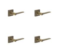 Loops 4 Pack Antique Brass Door Handle On Square Rose For Modern And Traditional Interiors - Solid Brass Interior Handle