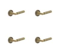 Loops 4 Pack Antique Brass Door Handle On Stepped Rose - Premium Quality Design - Solid Brass Interior Handle