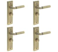 Loops 4 Pack Antique Brass Door Handle With Backplate For Bathrooms Elegant Turn & Release Design - Solid Brass Interior Toilet Handle