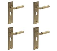 Loops 4 Pack Antique Brass Euro Backplate Door Handle With Stylish Design - Solid Brass Interior Lever