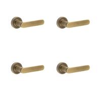 Loops 4 Pack Antique Brass Plain Rose Door Handle For Stylish Homes - Solid Brass Interior Handle