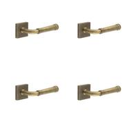 Loops 4 Pack Antique Brass Square Door Handle With Rose Design For Elegant Interiors - Solid Brass Interior Handle
