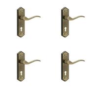 Loops 4 Pack Antique Bronze Suite Door Handle With Lockplate For Modern Interiors - Interior Lever On Backplate