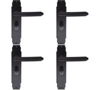 Loops 4 Pack - Art Deco Bathroom Latch Door Handle - Matt Black Lever On Backplate Reeded