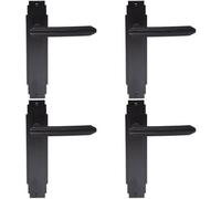 Loops 4 Pack - Art Deco Internal Latch & Lock Door Handle Matt Black Lever On Backplate Reeded