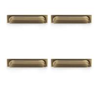 Loops 4 Pack - Backplate Cup Handle Antique Brass 203mm Centres Solid Brass Shaker Drawer Pull