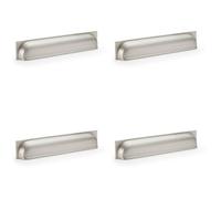 Loops 4 Pack - Backplate Cup Handle - Satin Nickel 203mm Centres Solid Brass Shaker Drawer Pull