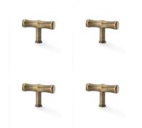 Loops 4 Pack - Bamboo T Bar Cupboard Door Knob - 55mm X 38mm - Antique Brass Unit Pull Handle