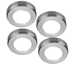 Loops 4 Pack | Bright 2.6W LED Under Cabinet Spot Lights & Driver Kit | Kitchen Worktop Countertop Cupboard Unit Down Light | Modern Round Lighting Brushed Nickel 4 Lights & Driver