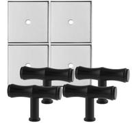 Loops 4 Pack - Cabinet Door Knob & Contrasting Backplate Set - Bamboo T Bar Pull - Matt Black & Chrome