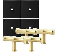 Loops 4 Pack - Cabinet Door Knob & Contrasting Backplate Set - Bamboo T Bar Pull - Satin Brass & Matt Black