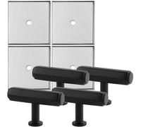 Loops 4 Pack - Cabinet Door Knob & Contrasting Backplate Set - Hex T Bar Pull - Matt Black & Chrome