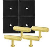Loops 4 Pack - Cabinet Door Knob & Contrasting Backplate Set - Hex T Bar Pull - Satin Brass & Matt Black