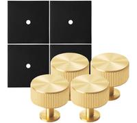 Loops 4 Pack - Cabinet Door Knob & Contrasting Backplate Set - Reeded Kitchen Pull - Satin Brass & Matt Black