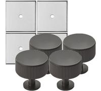 Loops 4 Pack - Cabinet Door Knob & Contrasting Backplate Set - Reeded Lined Kitchen Pull - Matt Black & Chrome