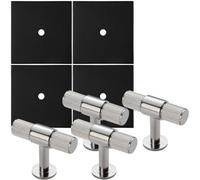 Loops 4 Pack - Cabinet Door Knob & Contrasting Backplate Set - Reeded T Bar Pull - Polished Chrome & Black