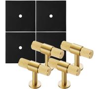 Loops 4 Pack - Cabinet Door Knob & Contrasting Backplate Set - Reeded T Bar Pull - Satin Brass & Matt Black