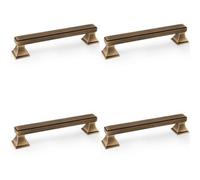 Loops 4 Pack - Chunky Square Pull Handle - Antique Brass 128mm Centres Solid Brass Drawer Door