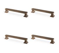 Loops 4 Pack - Chunky Square Pull Handle - Antique Brass 160mm Centres Solid Brass Drawer Door