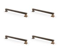 Loops 4 Pack - Chunky Square Pull Handle - Antique Brass 224mm Centres Solid Brass Drawer Door