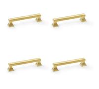 Loops 4 Pack - Chunky Square Pull Handle - Satin Brass 128mm Centres Solid Brass Drawer Door