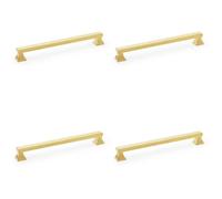 Loops 4 Pack - Chunky Square Pull Handle - Satin Brass 224mm Centres Solid Brass Drawer Door