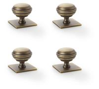 Loops 4 Pack - Classic Round Cabinet Door Knob & Matching Backplate - Antique Brass 34mm Handle
