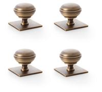 Loops 4 Pack - Classic Round Cabinet Door Knob & Matching Backplate - Antique Brass 38mm Handle