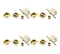 Loops 4 PACK - Complete Locking Sliding Pocket Door Pack Set- Polished Brass - Square Thumbturn WC