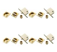 Loops 4 Pack - Complete Locking Sliding Pocket Door Pack Set- Polished Brass - Square Thumbturn Wc