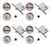 Loops 4 Pack - Complete Locking Sliding Pocket Door Pack Set- Polished Brass - Thumbturn Bathroom