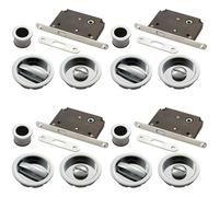 Loops 4 PACK - Complete Locking Sliding Pocket Door Pack Set- Polished Chrome - Thumbturn Bathroom
